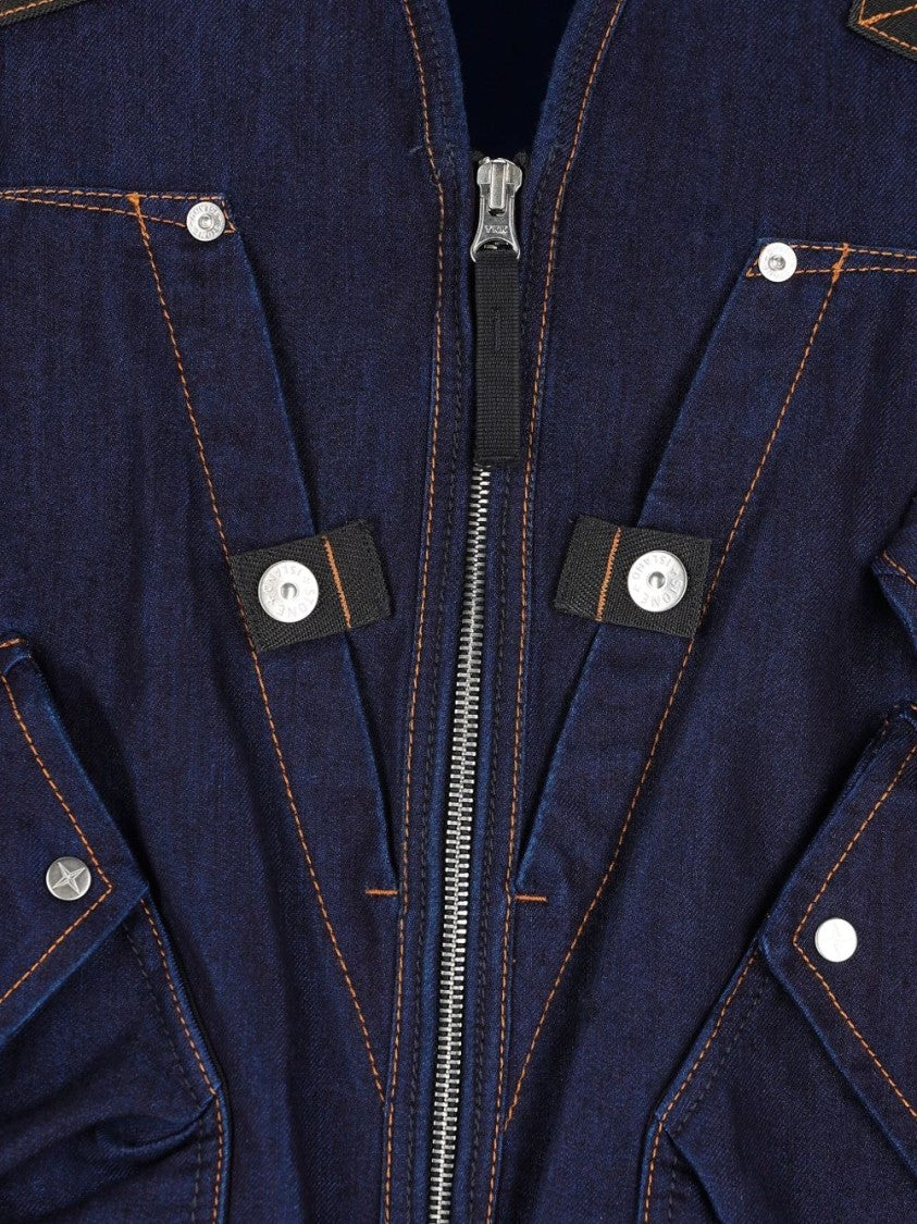 Stone Island Ultralight Indigo Denim Jacket With Functional Pockets