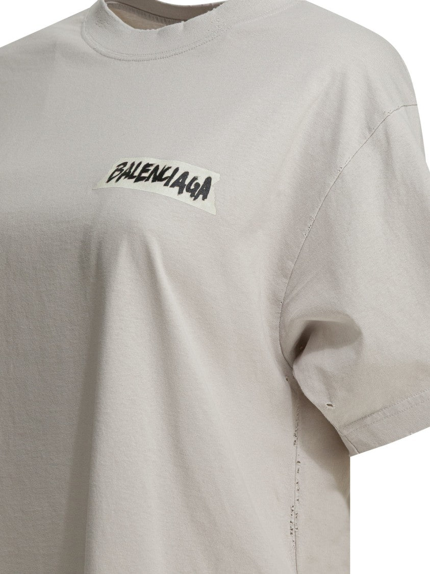 Balenciaga Masking Tape Motif T-Shirt With Ribbed Neckline