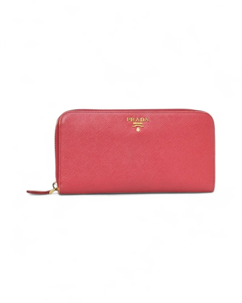 Prada Saffiano Zip Wallet Red