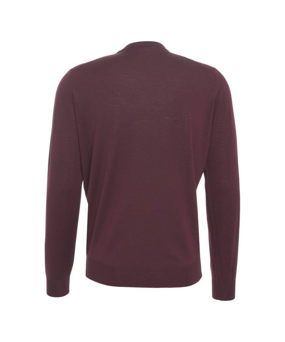 Gender Burgundy Slim Fit Crew Neck Sweater With Ribbed Cuffs