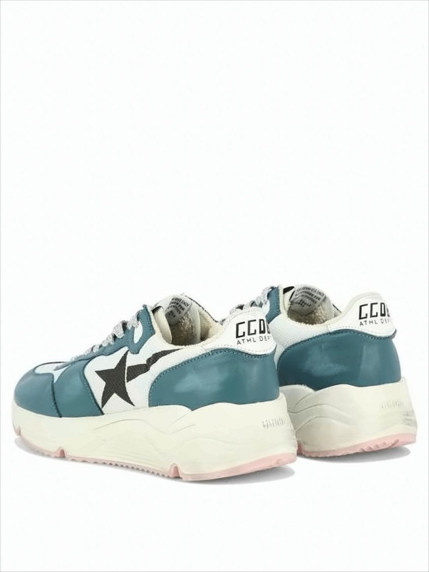 Golden Goose Teal And White Sneakers With Leather And Mesh Panels