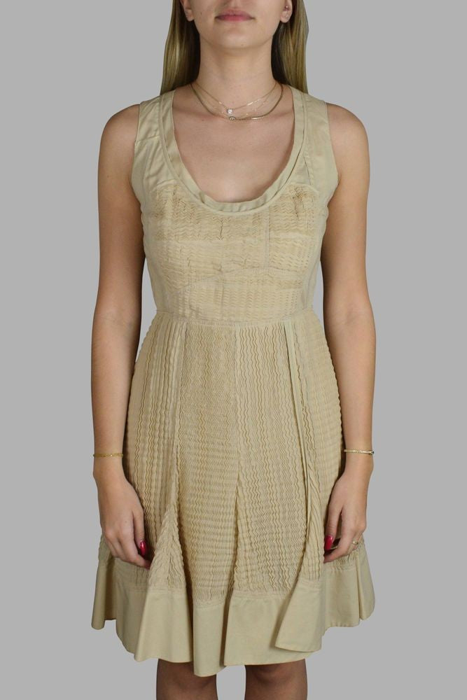Prada Beige Pleated Dress With Flared Hem