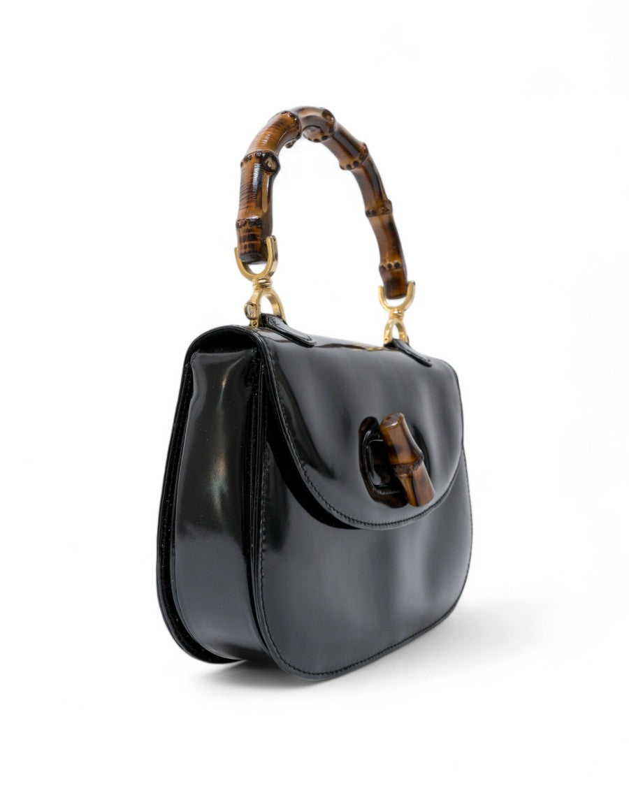 Gucci Bamboo 1947 Black Patent Leather Bag