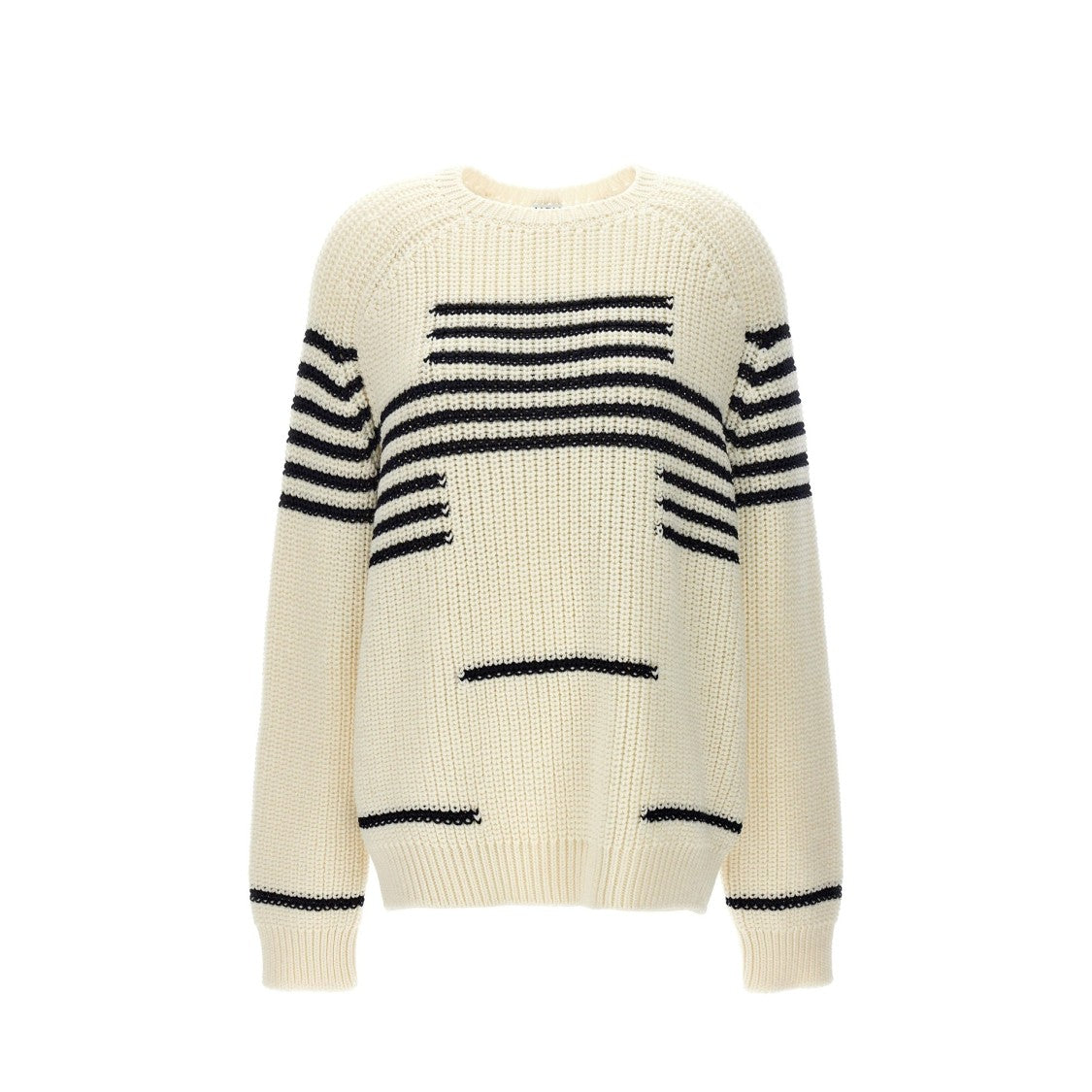 Loewe Wool Blend Striped Sweater With Crew Neck And Embroidered Detailing