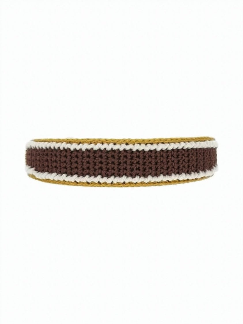 Miu Miu Textured Knit Headband With Mustard And White Edges
