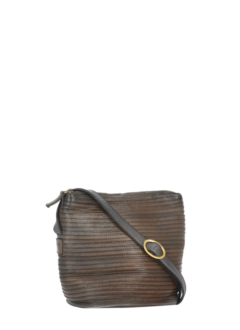 Majo Textured Leather Shoulder Bag With Adjustable Strap And Zip Closure
