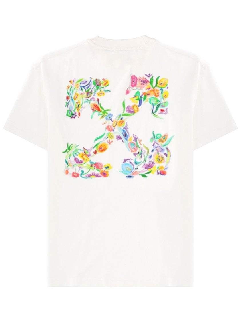 Off-White Crew Neck Cotton Floral Back T-Shirt