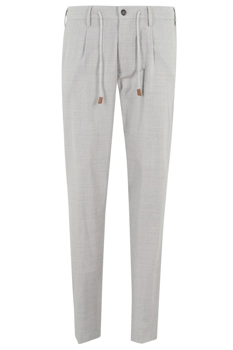 Eleventy Gray Front-Pences Drawstring Wool Jogger Pants