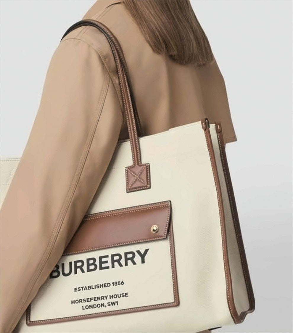 Burberry Structured Rectangular Canvas Shoulder Bag