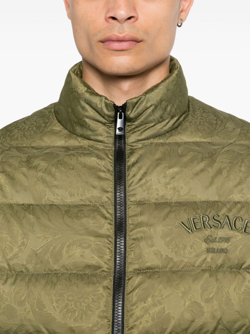 Versace Olive Green Textured Finish Padded Jacket