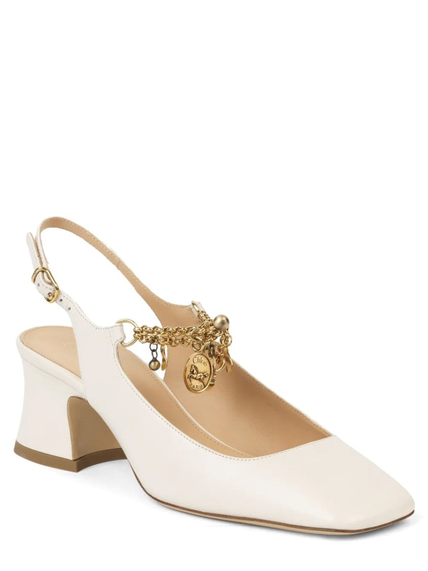 Chloé Slingback Pumps With Flared Block Heel And Gold Charm Detail