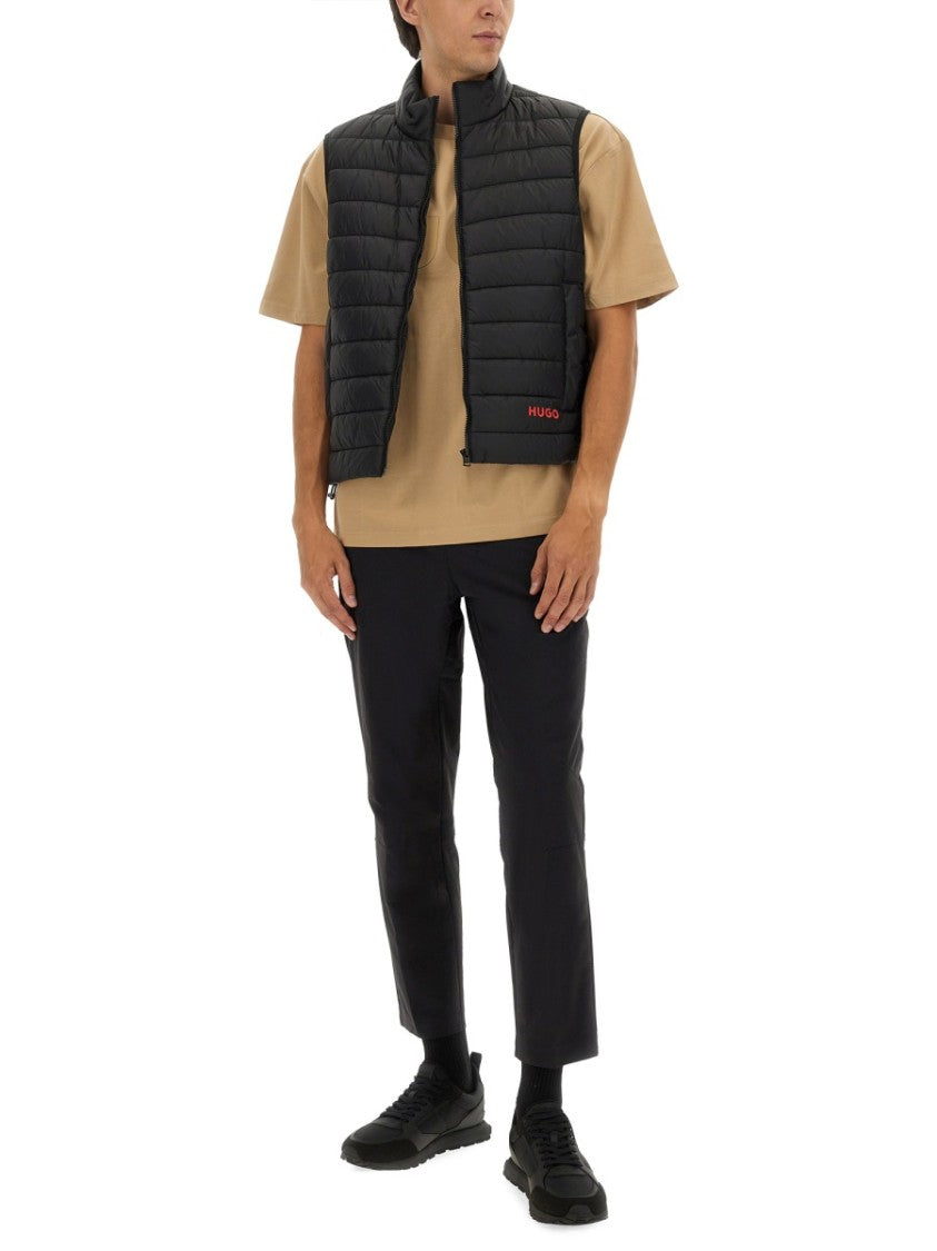 Hugo Quilted Black Vest With High Collar