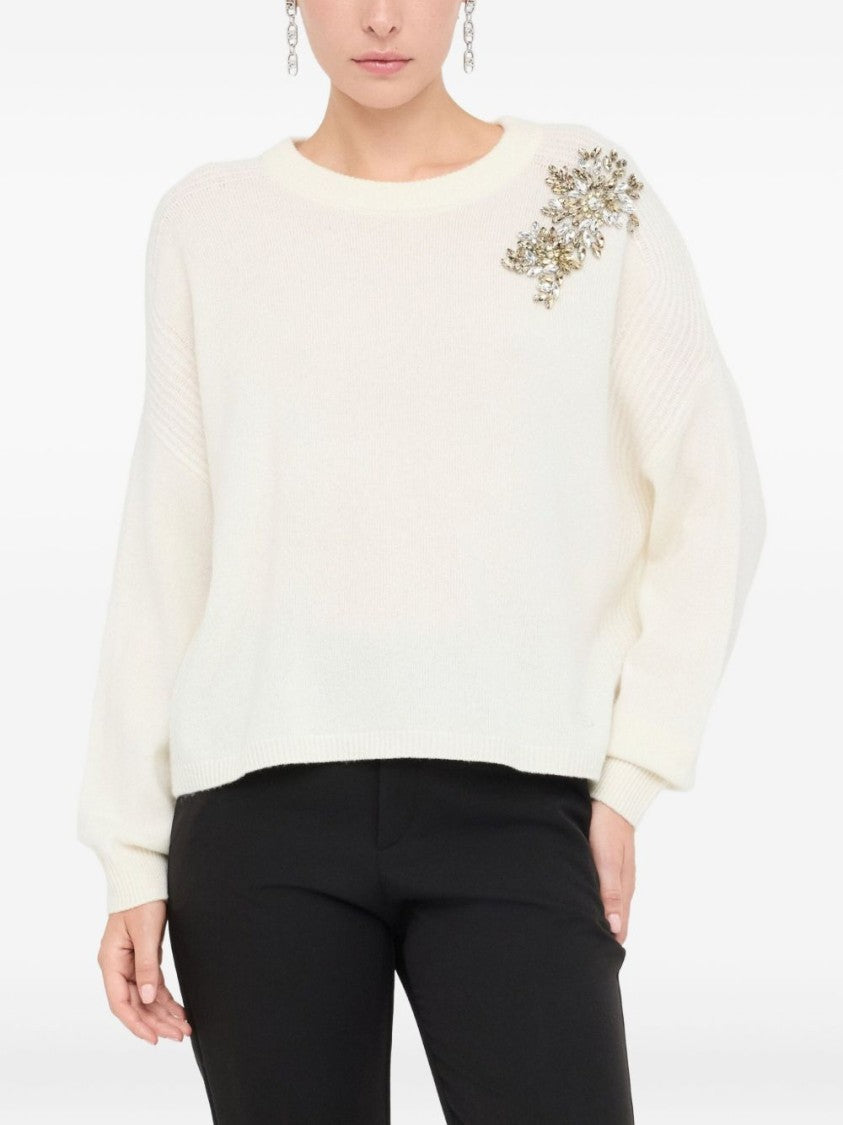 Liu Jo Cluster Embellished White Wool Sweater