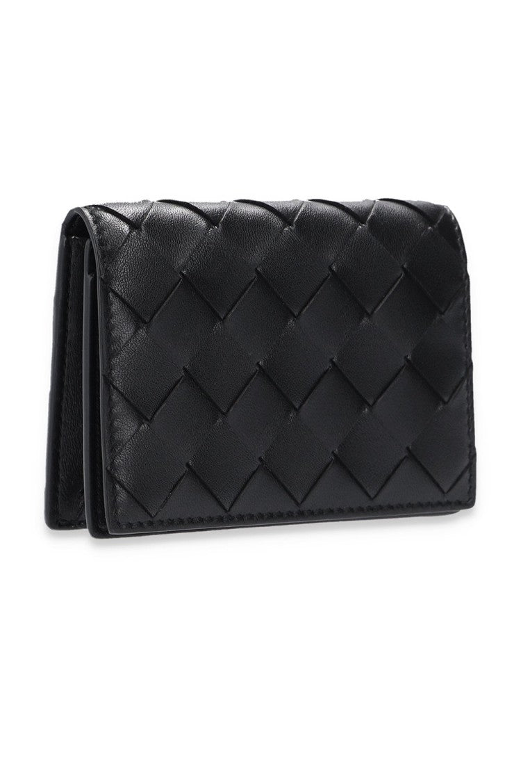 Bottega Veneta Compact Black Woven Leather Wallet