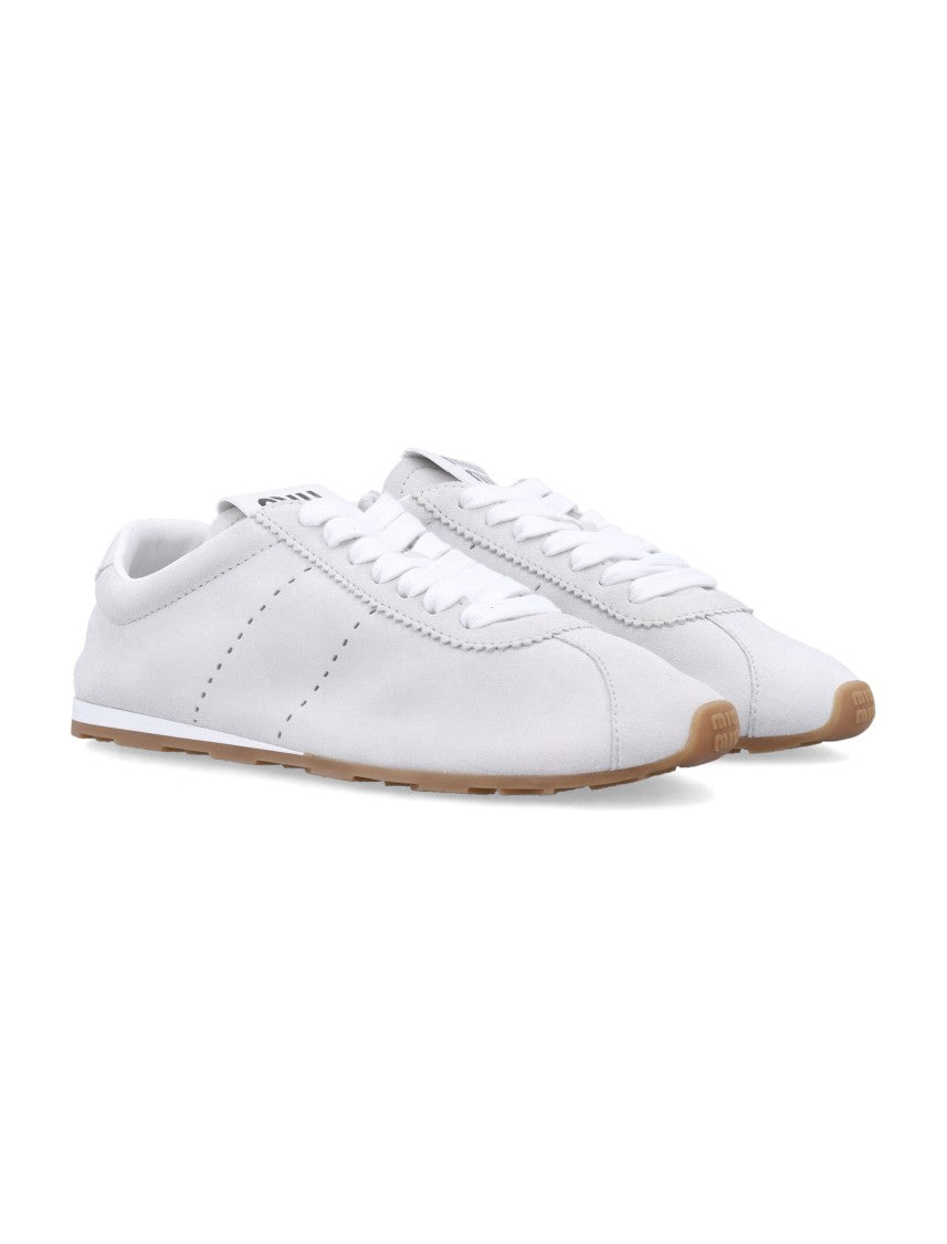 Miu Miu Plume White Sneakers With Suede Upper And Removable Insole