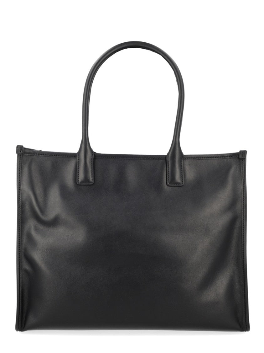 Versace Neutrals Raised Logo Textured Calf Leather Tote Bag
