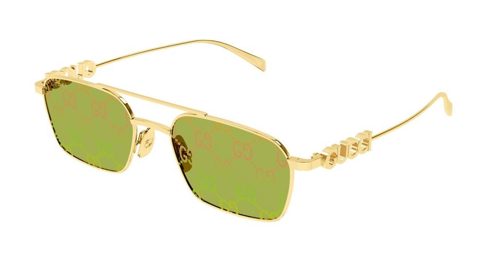 Gucci Gold Green Lenses Square-Frame Sunglasses