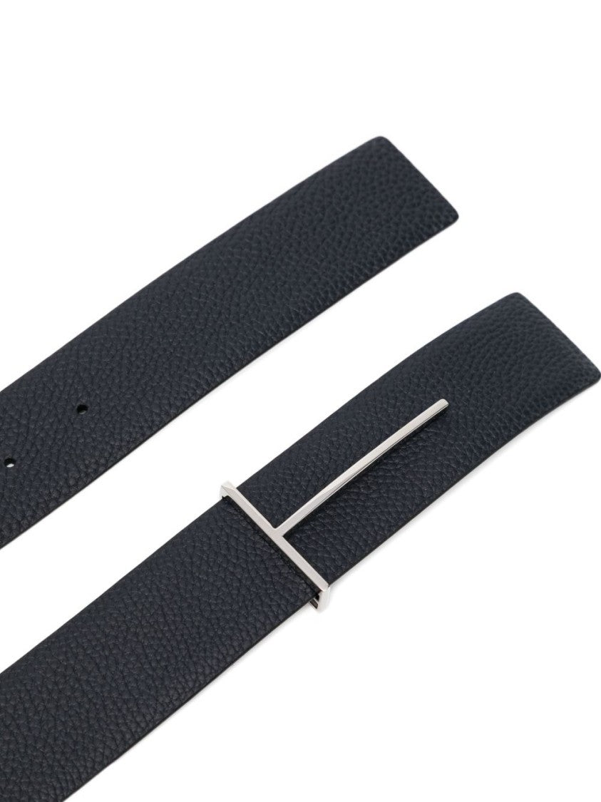 Tom Ford Black Textured Calf Leather Belt
