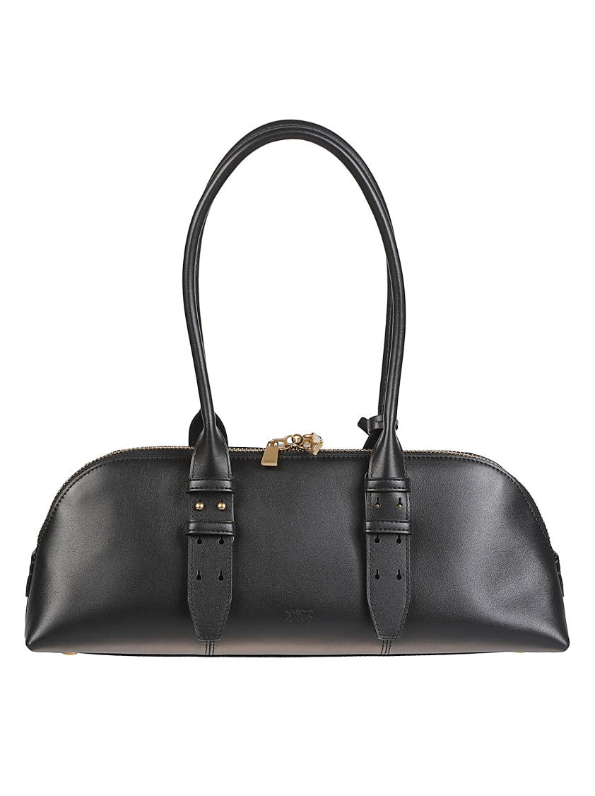 Pinko Escape Bowling Baguette Black Calf Leather Bag