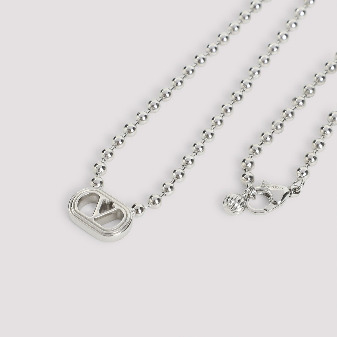 Valentino Garavani Palladium Brass Necklace With Vlogo Charm