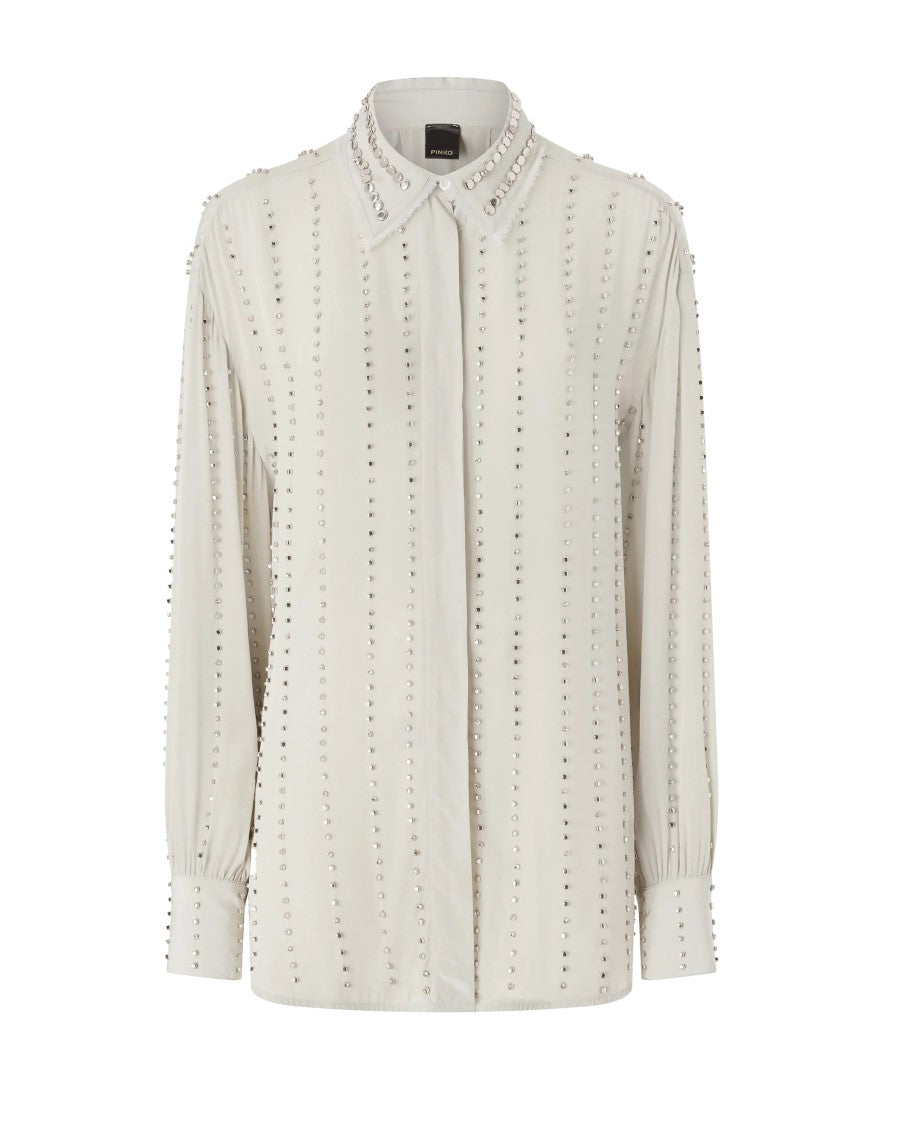 Pinko Viscose Jeweled Stripes Casual Shirt