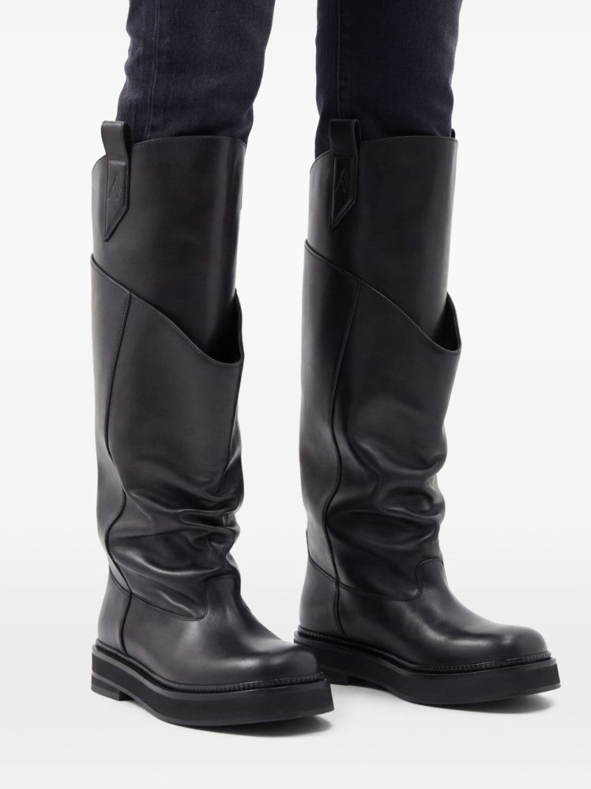 The Attico Black Mid-Calf Leather Rounded Square Toe Boots