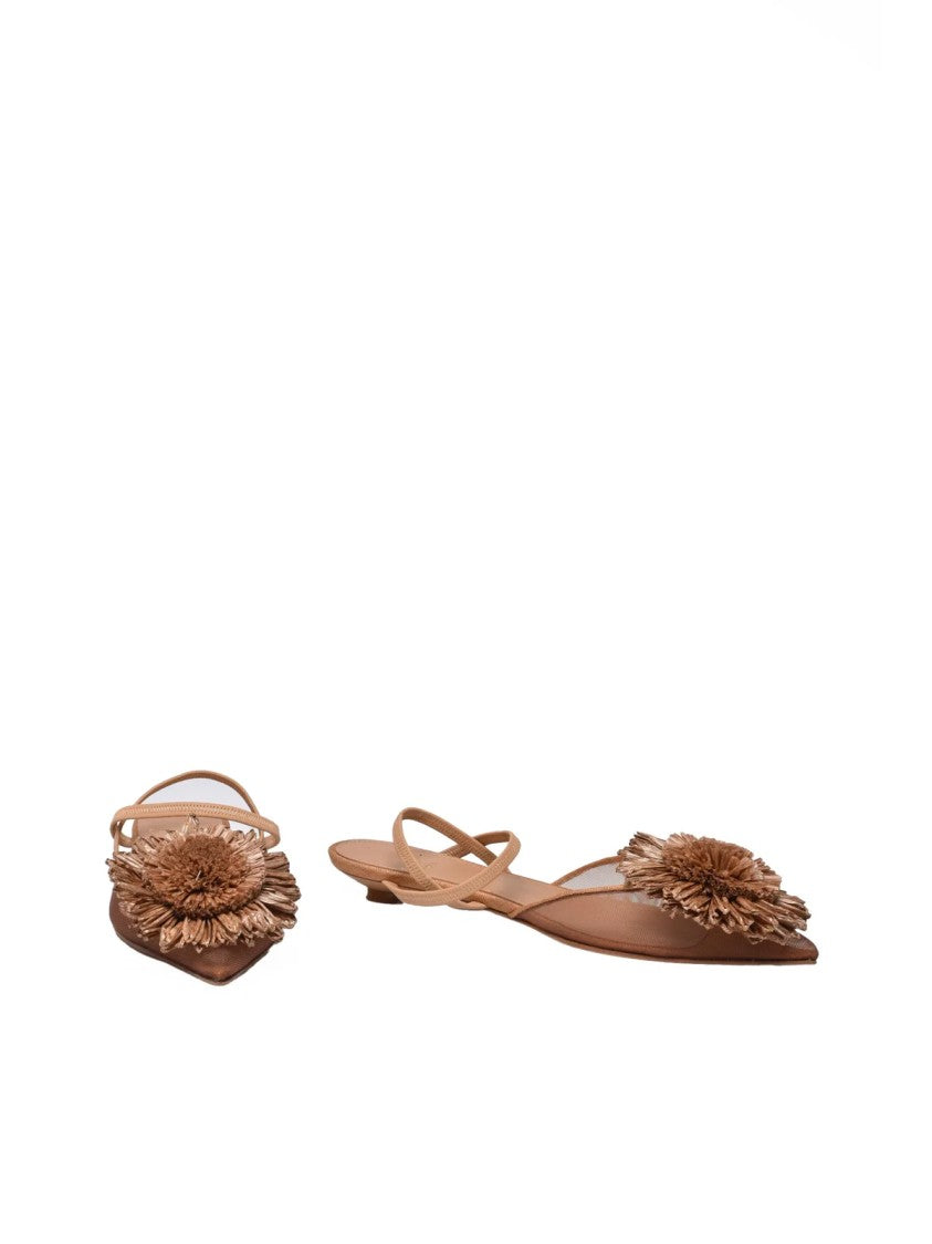 Chantal Chantal Brown Mesh Floral Embellished Low Heel Sandals