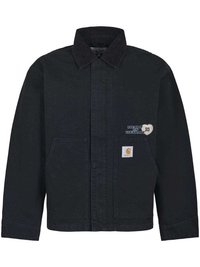 Carhartt Wip Textured Black Canvas Jacket With Bold Graphic Print