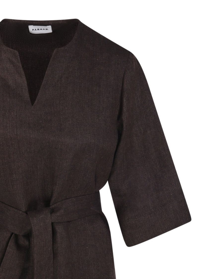 Parosh Relaxed Fit Linen Blouse With V-Neckline