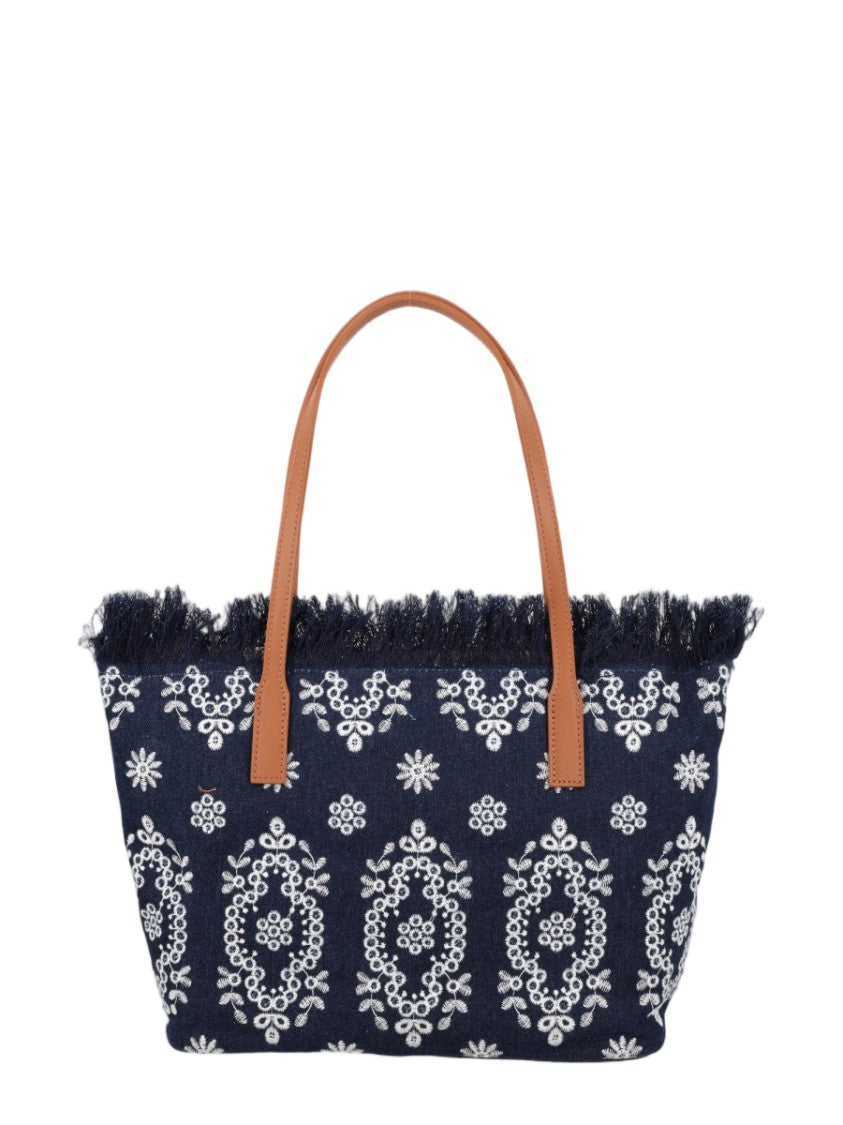 Mc2 Saint Barth Navy City Medium Fringed Tote Bag