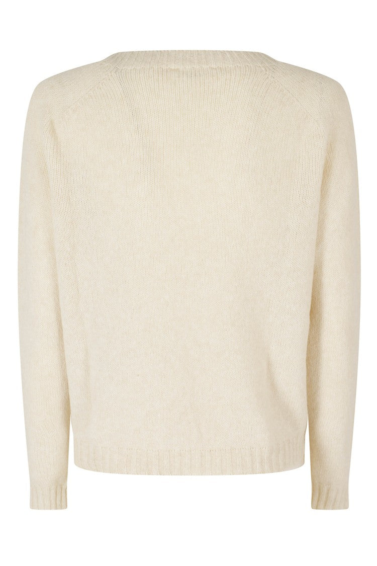 Roberto Collina Ecru Merino And Baby Camel Knit Sweater With Ribbed Trim
