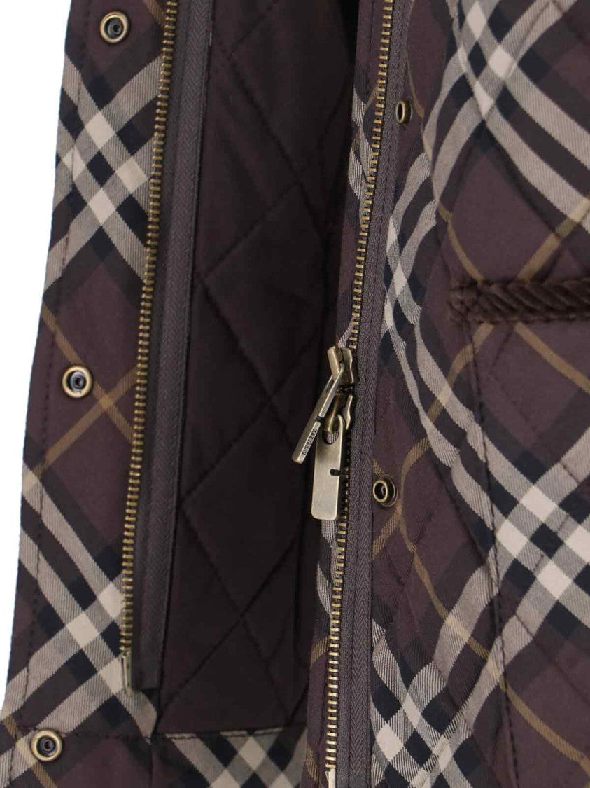 Burberry Cropped Checkered Jacket With Contrast Corduroy Collar