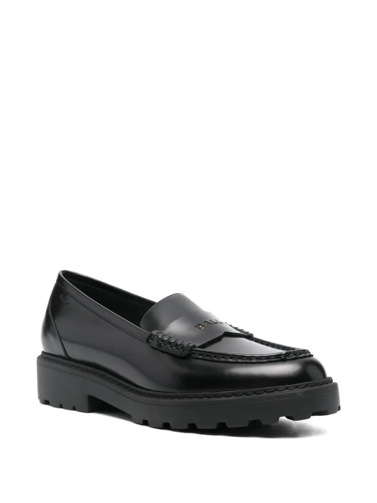 Bally Black Polished Leather Penny Loafers