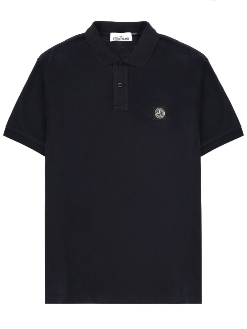 Stone Island Black Cotton Logo Patch Polo Shirt