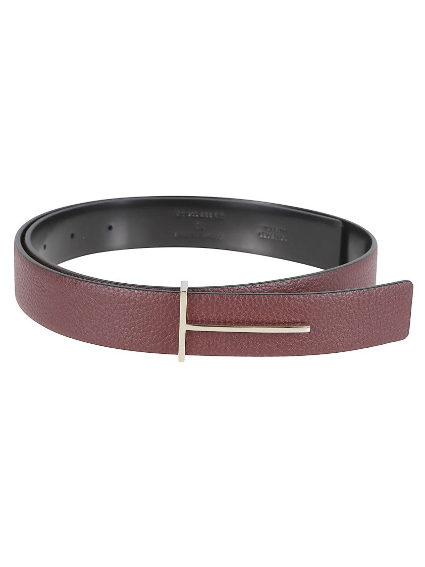 Tom Ford Reversible Textured Calf Leather Belt With Silver-Tone Buckle