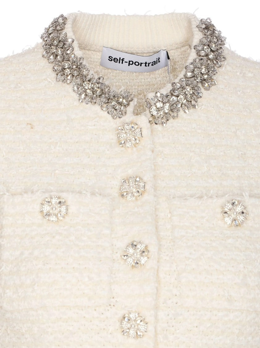 Self-Portrait Fitted White Dress With Decorative Buttons