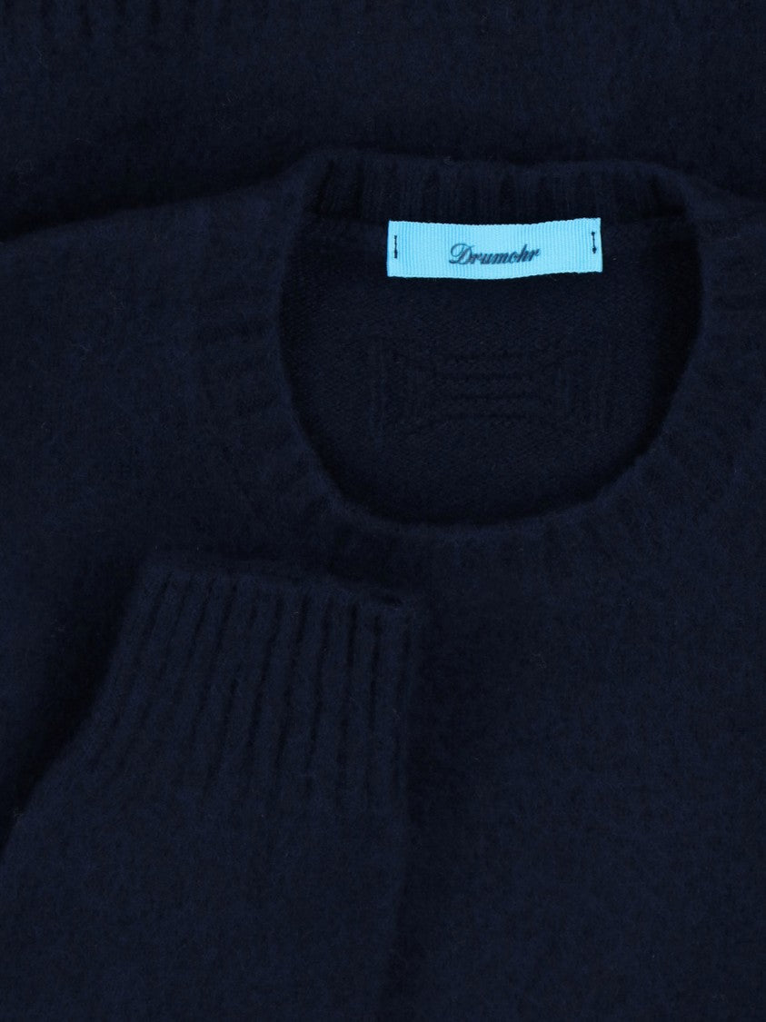 Drumohr Navy Blue Wool Sweater With Ribbed Finishes