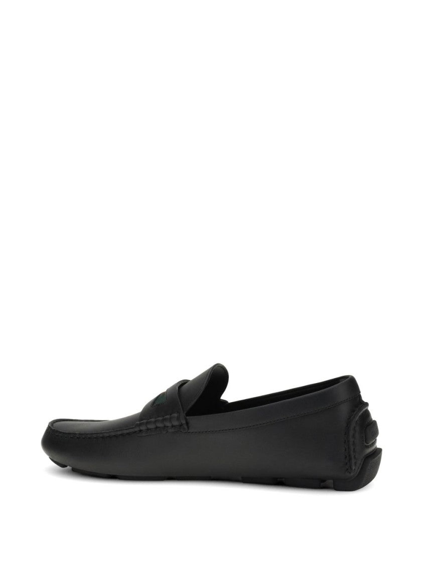Gucci Black Leather Web Detail Loafers