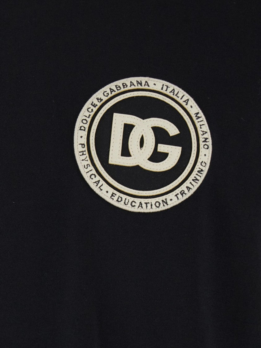 Dolce & Gabbana Black Round Logo Patch T-Shirt