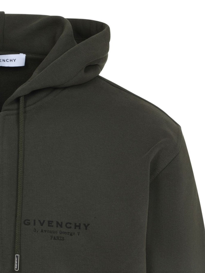 Givenchy Khaki Hooded Zip Front Embroidered Hoodies