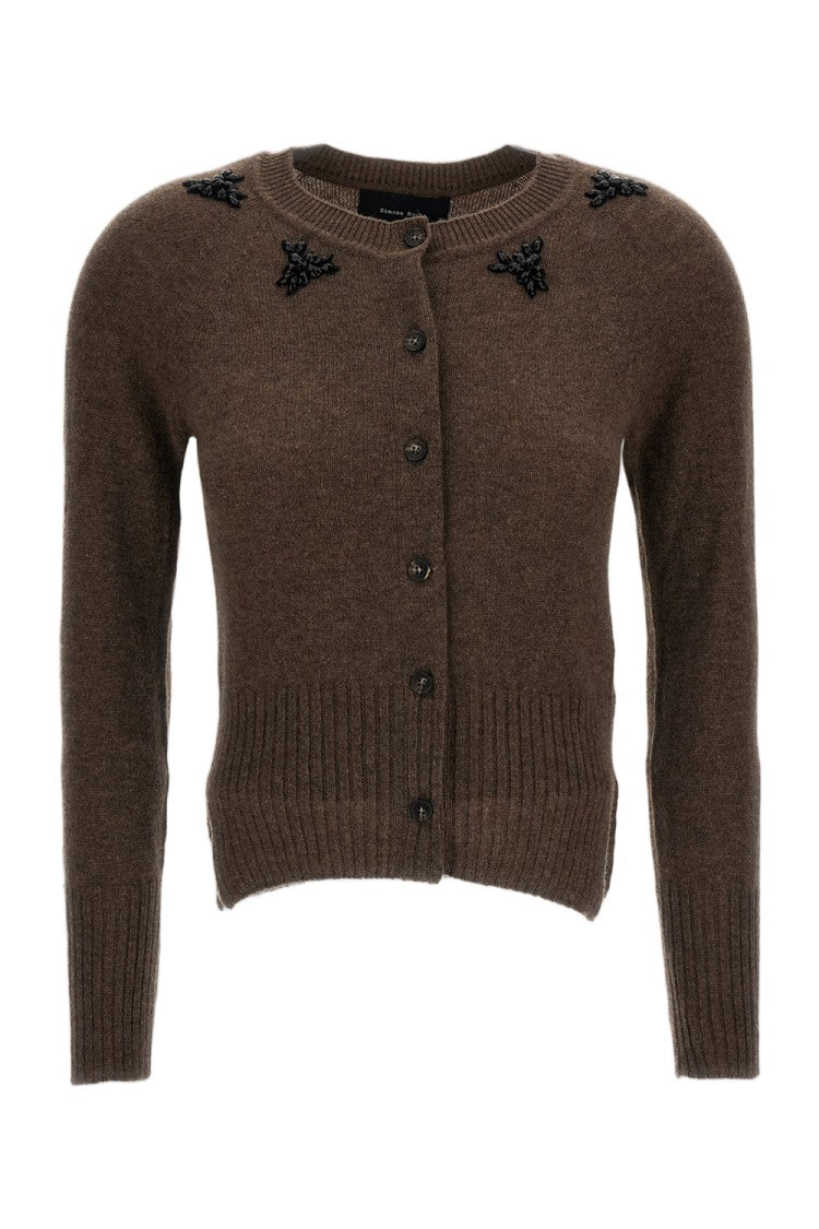 Simone Rocha Cropped Cashmere Cardigan With Crystal-Cut Appliqué