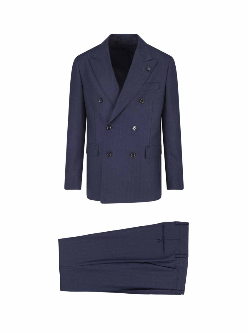 Lardini Double-Breasted Virgin Wool Suit With Peaked Lapels