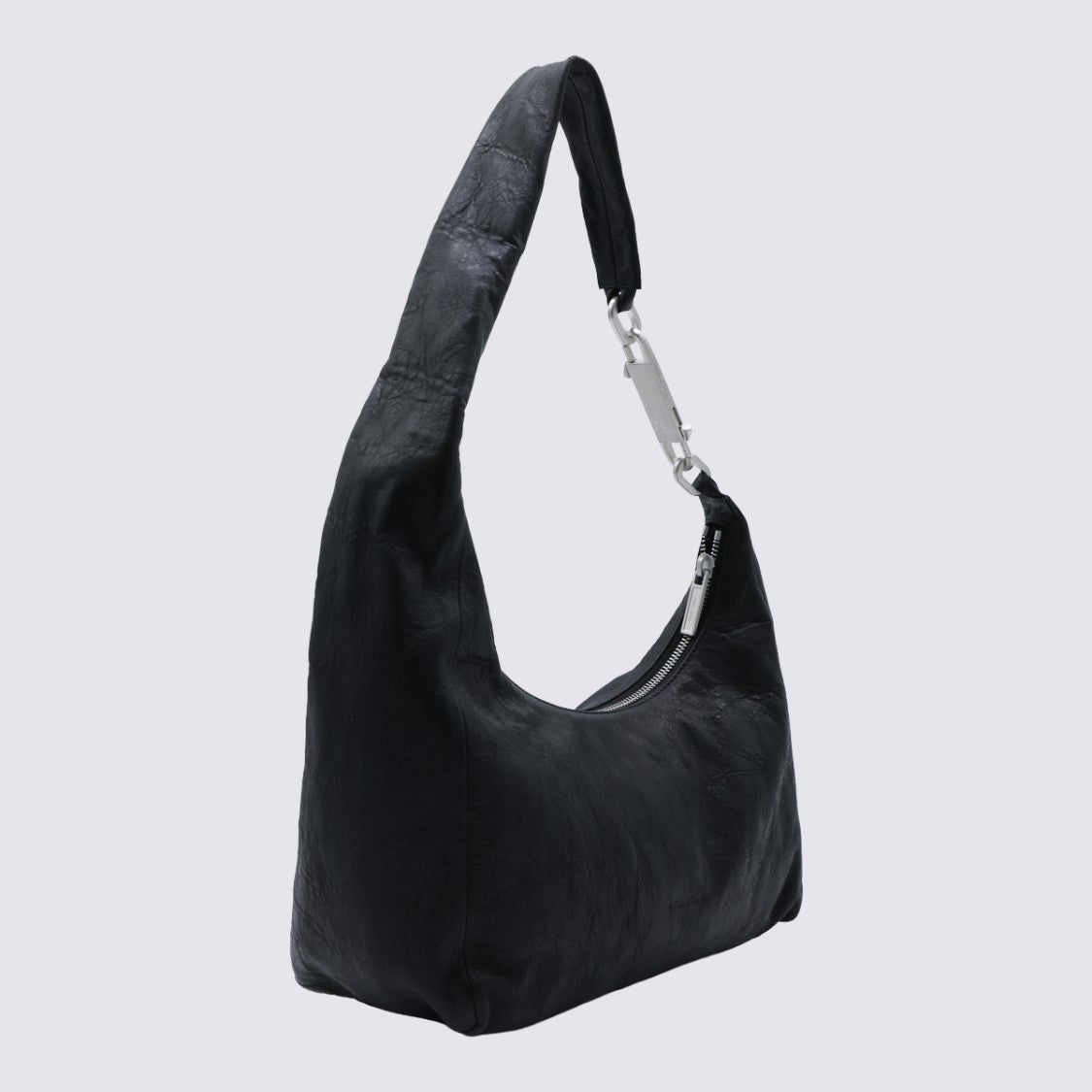 Rick Owens Minimalist Black Leather Shoulder Bag With Silver-Tone Clasp