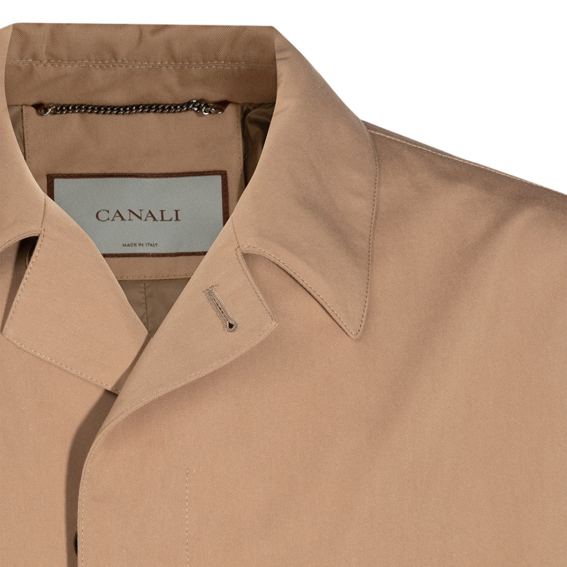 Canali Long Minimalist Beige Coat With Pointed Collar