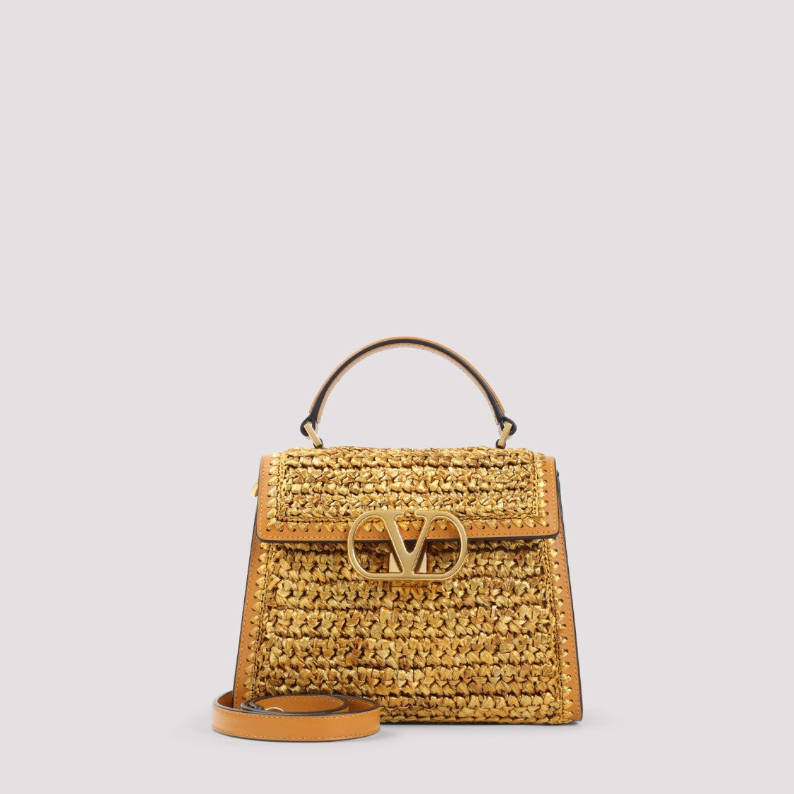 Valentino Garavani Boxy Brown Handbag With Woven Viscose