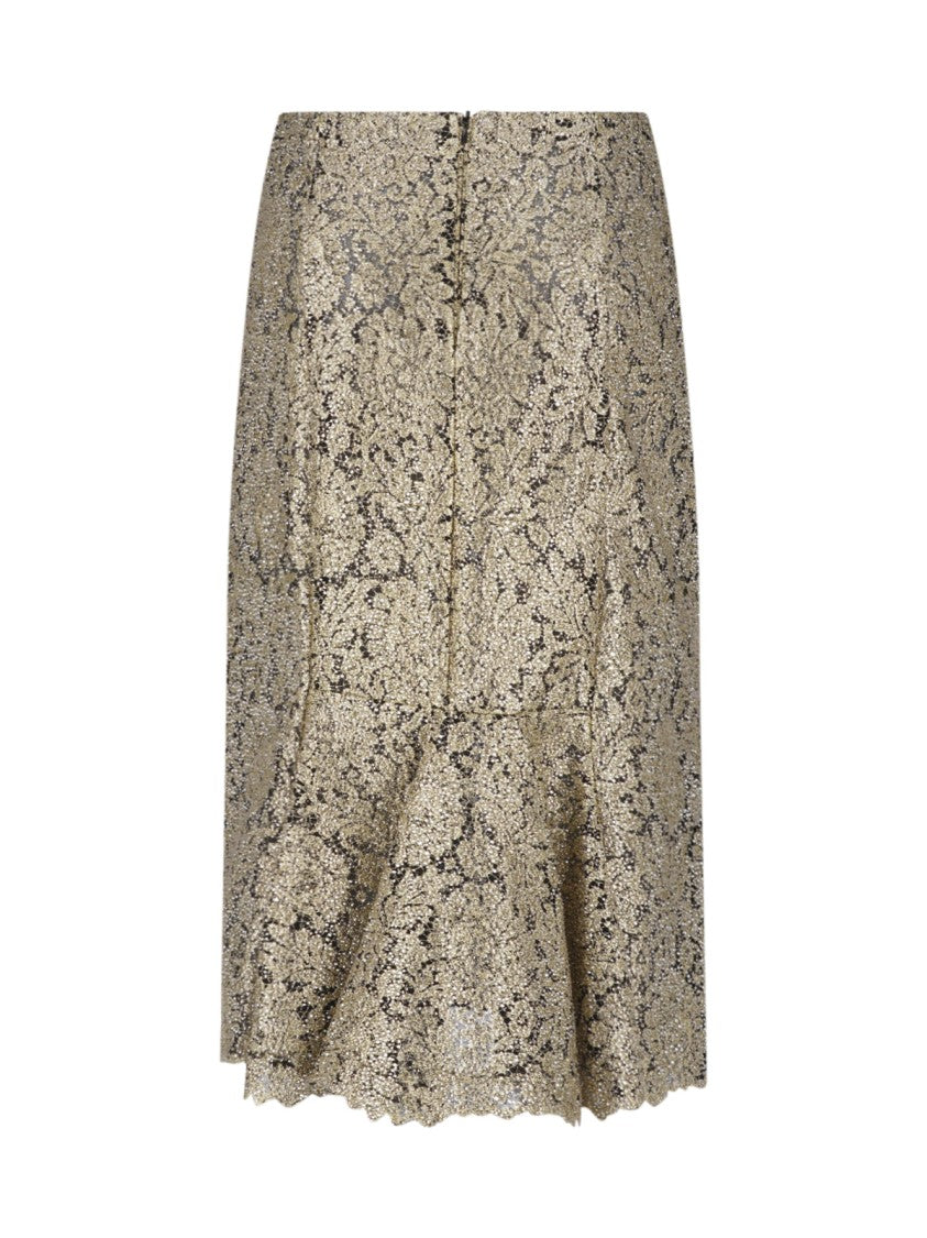 Ermanno Scervino Gold Embroidered Tulle Midi Skirt