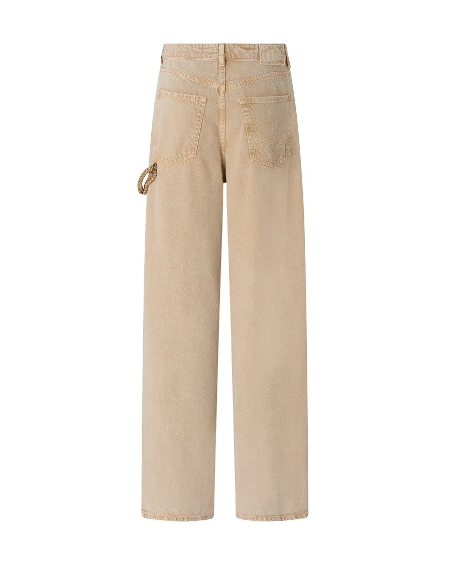 Pinko Loose Fit Bull Denim Jeans With Marbled Wash And Decorative Accents