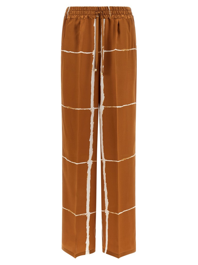 Kiton Stretch Silk Satin Pants With Velvet Logo Waistband