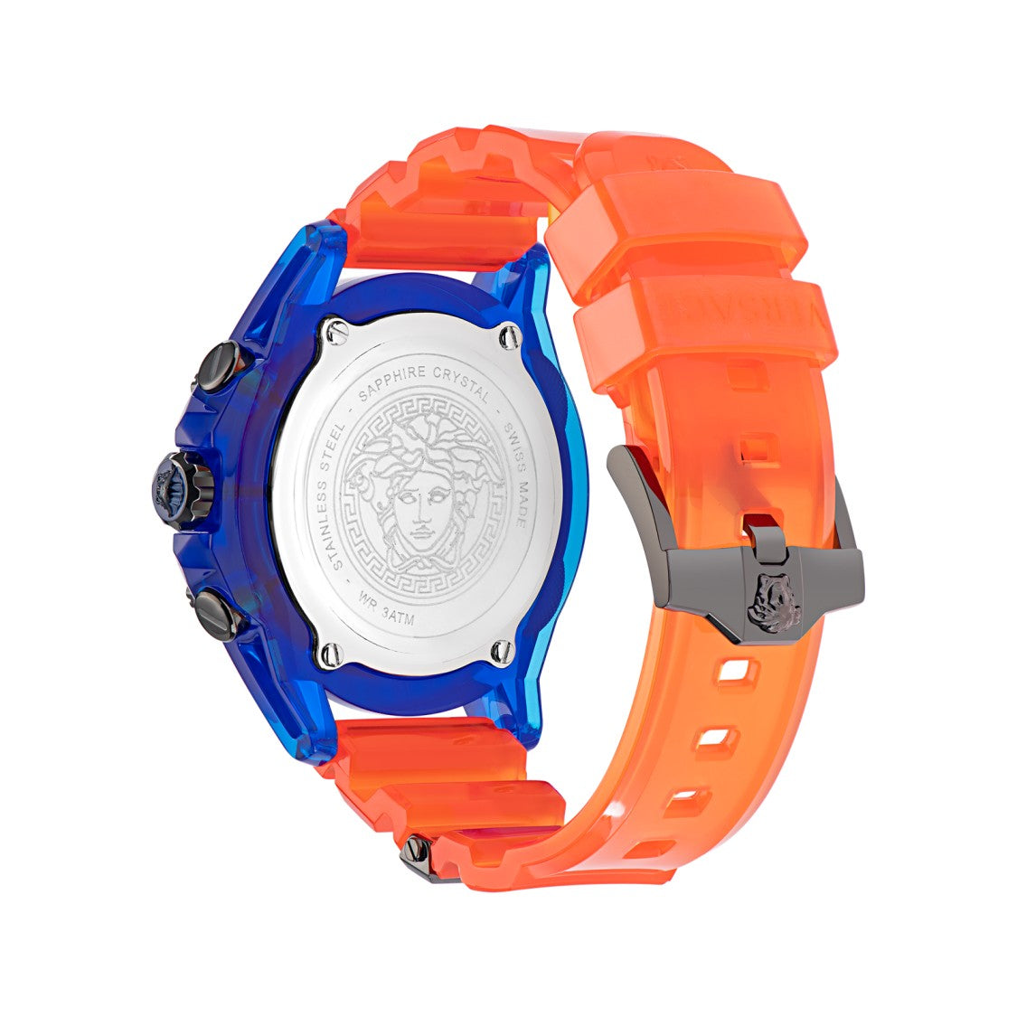 Versace Quartz Chronograph Watch With Blue Dial And Orange Strap