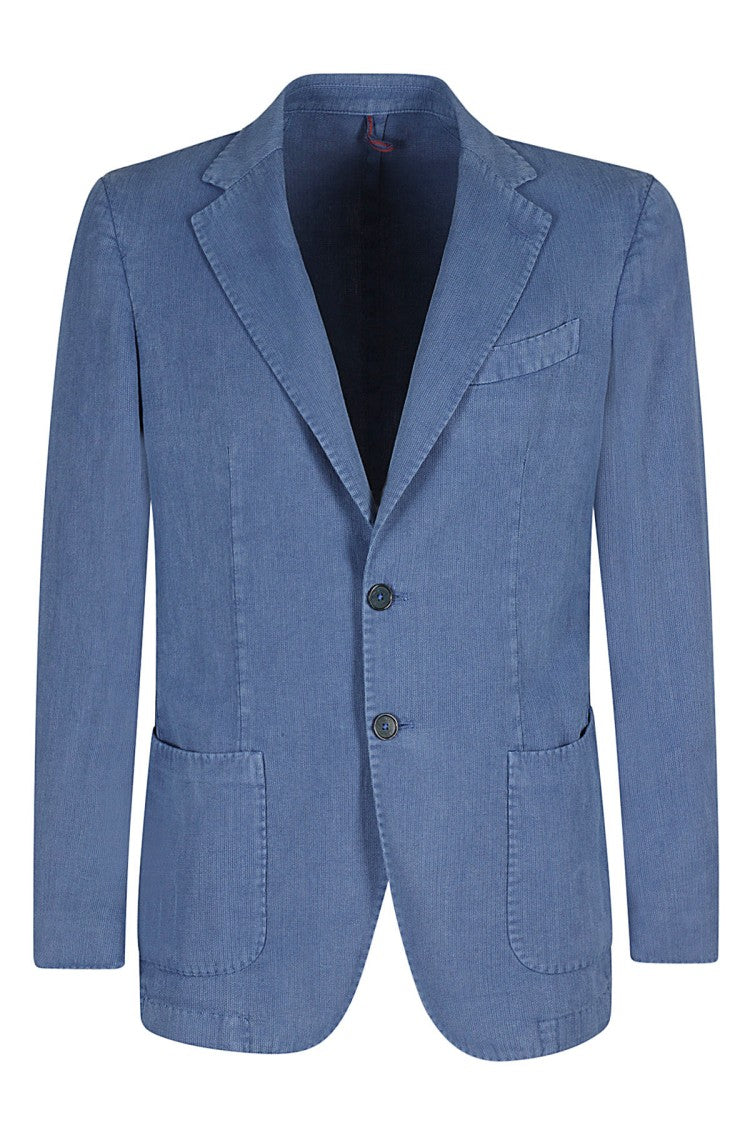 Santaniello Blue High Twist Cotton-Blend Blazer
